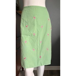 Brooks Brothers : green pencil skirt w flamingo embroidery